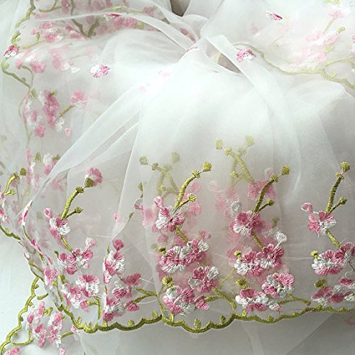 Lace Fabric White Organza Pink Floral Embroidery Wedding Bridal by...