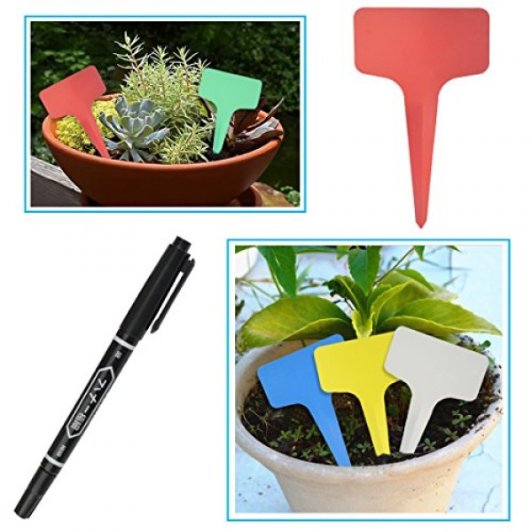 ishua 120 pcs Plastic Plant Tags, T-Type Markers Nursery Garden La...