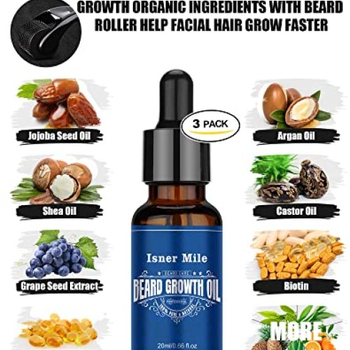 ISNER MILE Beard Growth Kit - Beard Kit with Beard Roller, Beard G...