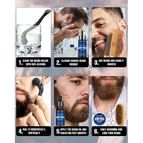 ISNER MILE Beard Growth Kit - Beard Kit with Beard Roller, Beard G...