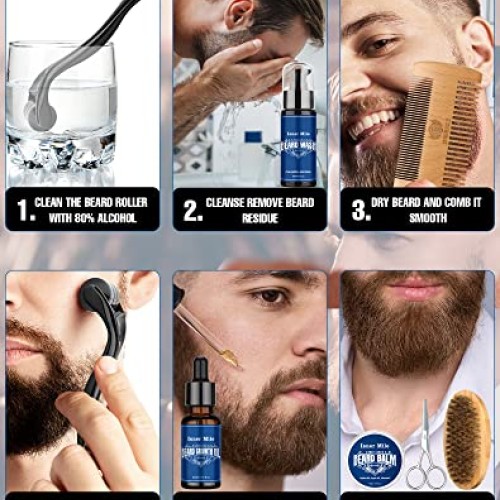 ISNER MILE Beard Growth Kit - Beard Kit with Beard Roller, Beard G...