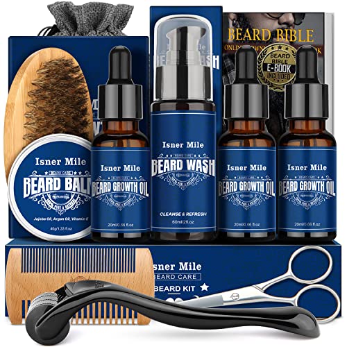 ISNER MILE Beard Growth Kit - Beard Kit with Beard Roller, Beard G...