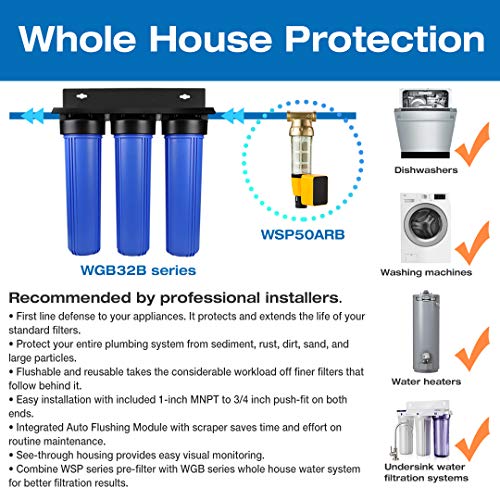iSpring WGB32B-PB+AHPF12MNPT16X2 whole house water filter, blue
