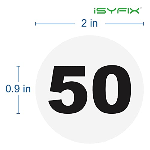 iSYFIX White Consecutive Number Stickers – 1 to 50, 2-inch, 1 Set ...