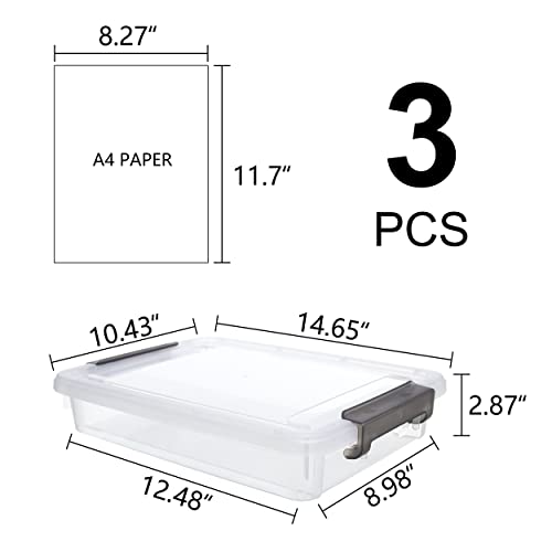 Citylife 3 PCS Plastic Storage Bins with Latching Lids Portable Pr...