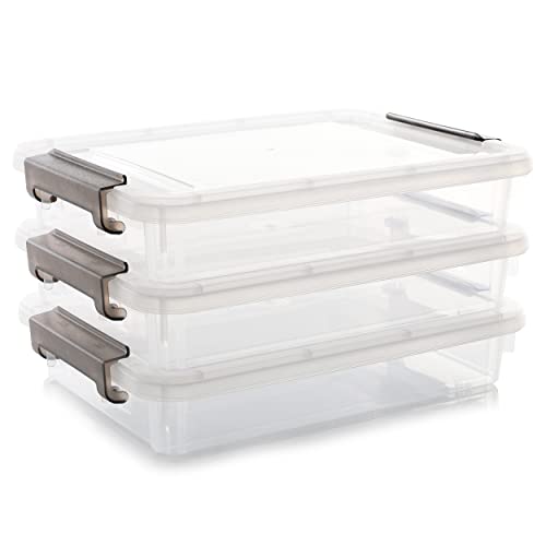 Citylife 3 PCS Plastic Storage Bins with Latching Lids Portable Pr...