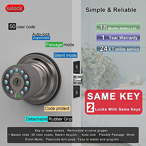 iulock Smart Door Knob with Keypad and Key,Keyless Entry Door Lock...