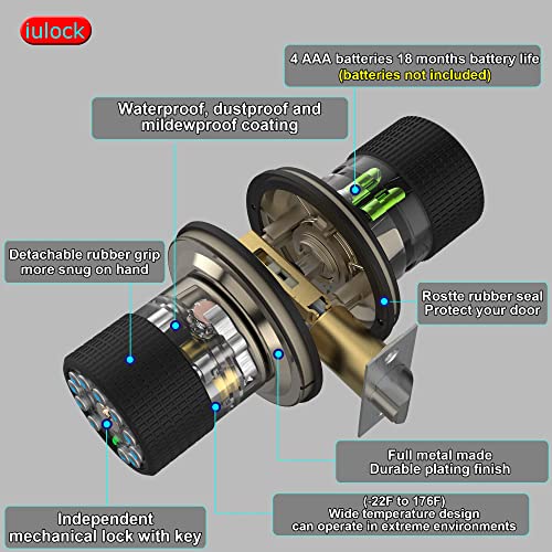 iulock Smart Door Knob with Keypad and Key,Keyless Entry Door Lock...