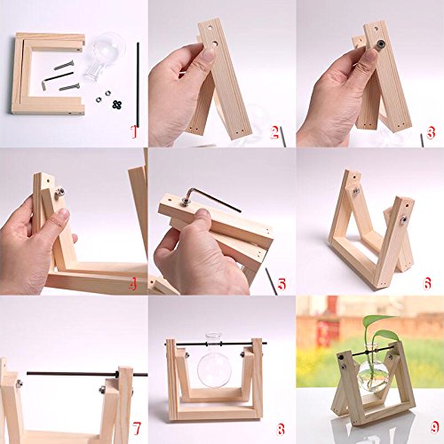 Ivolador Desktop Glass Planter Bulb Vase with Retro Solid Wooden S...