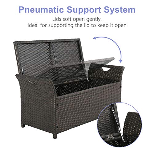Iwicker Patio Wicker Storage Bench,Outdoor Rattan Deck Box with Cu...