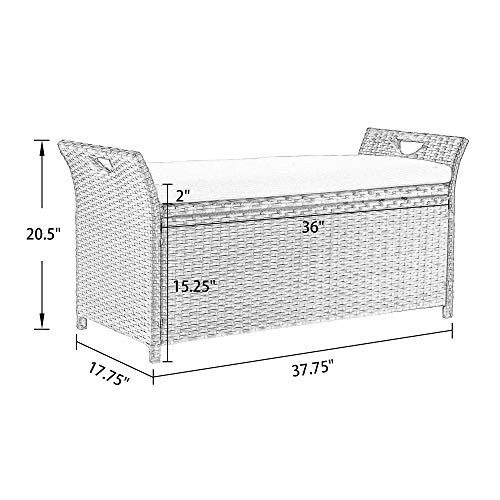 Iwicker Patio Wicker Storage Bench,Outdoor Rattan Deck Box with Cu...
