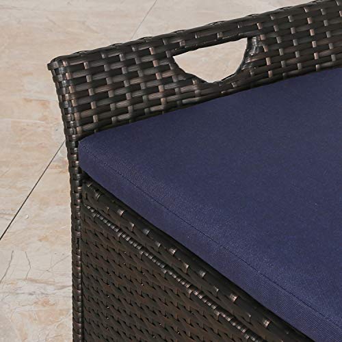 Iwicker Patio Wicker Storage Bench,Outdoor Rattan Deck Box with Cu...