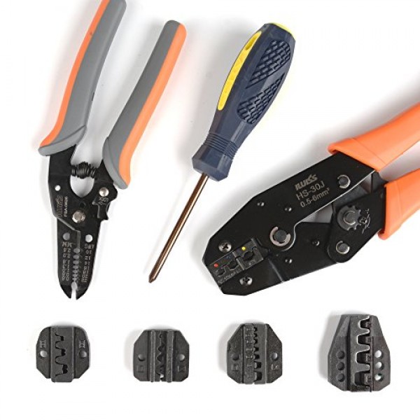 IWISS 5 interchangeable Jaws Crimping tool kit with FREE Wire Striper&Cutter for Insulated and Non-Insulated Terminals 0.5-35mm ² Oxford bag packing IWISS TOOLS IWS-30J