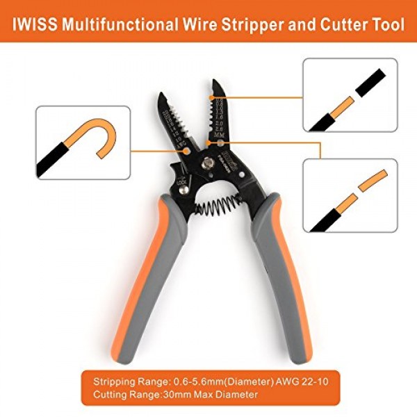 IWISS 5 interchangeable Jaws Crimping tool kit with FREE Wire Striper&Cutter for Insulated and Non-Insulated Terminals 0.5-35mm ² Oxford bag packing IWISS TOOLS IWS-30J