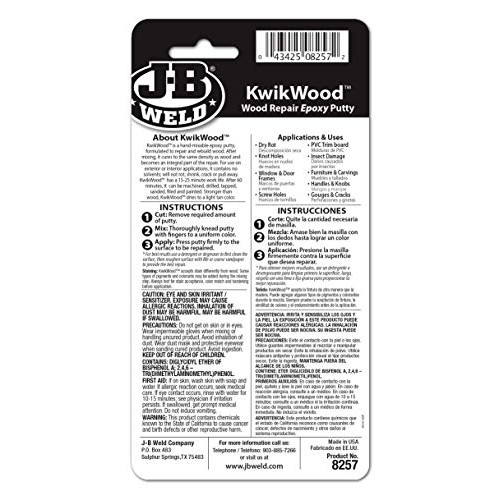 J-B Weld 8257 KwikWood Wood Repair Epoxy Putty Stick- 3.5 inch, Tan