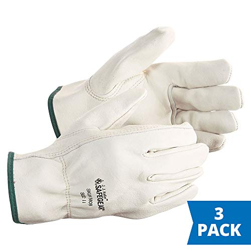 SAFEGEAR 3-pk. Cowhide Leather Work Gloves with Keystone Thumb - M...