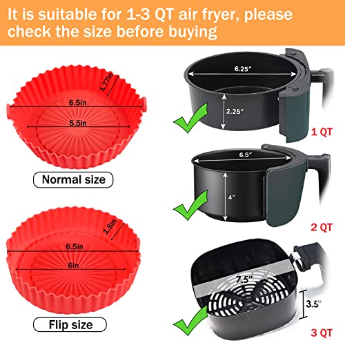 2 Pack Air Fryer Silicone Liners Basket Round, Apply to 1-3.5 QT A...