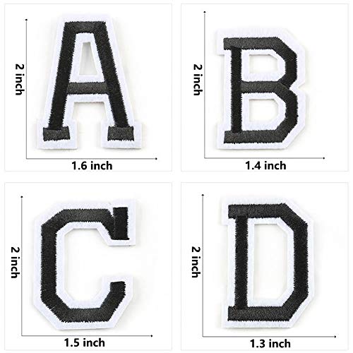 52 Piece Letter Iron on Patches Sew on Applique Patches Black Lett...