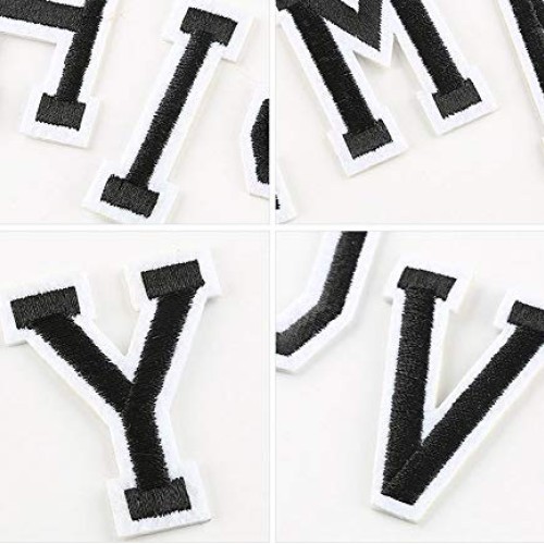 52 Piece Letter Iron on Patches Sew on Applique Patches Black Lett...