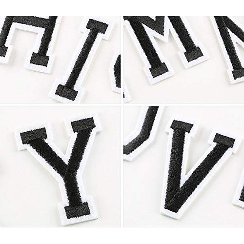 52 Piece Letter Iron on Patches Sew on Applique Patches Black Lett...