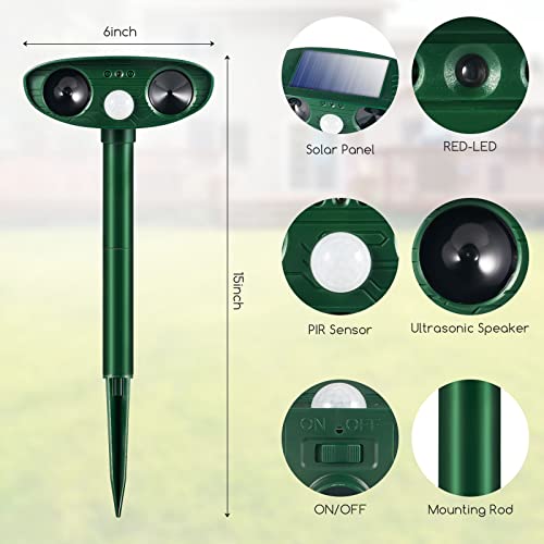 2 Pack Solar Ultrasonic Animal Repellent Outdoor Solar Animal Repe...