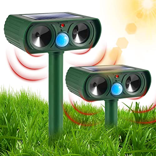 2 PCS Solar Animal Repeller Outdoor Waterproof Ultrasonic Animal R...