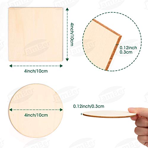JamBer 100 Pcs Wood Slices 4x4 Inch Unfinished Wood Pieces for DIY...