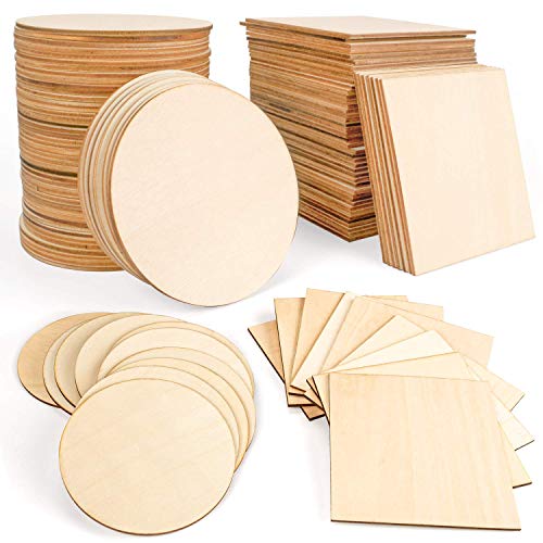 JamBer 100 Pcs Wood Slices 4x4 Inch Unfinished Wood Pieces for DIY...