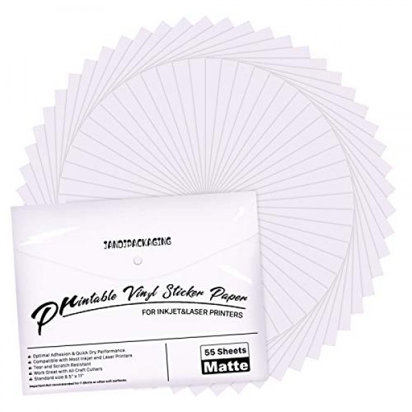 Printable Vinyl for Inkjet Printer - 55 Pack Matte White Printable...