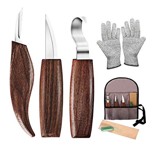 Wood Carving Tools, 6 in 1 Wood Carving Kit with Carving Hook Knif...