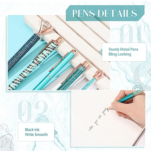 9 Pcs Ballpoint Pens Set Metal Crystal Diamond Pen Liquid Sand Gli...