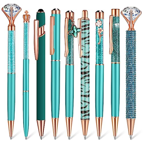 9 Pcs Ballpoint Pens Set Metal Crystal Diamond Pen Liquid Sand Gli...