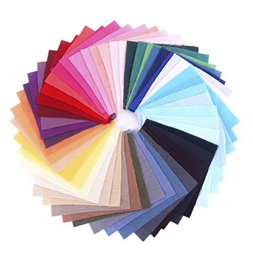 JANOU 50pcs DIY Craft Cotton Fabric Mixed Solid Color Handmade Tex...