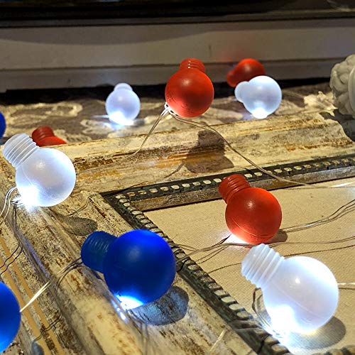 Patriotic Red White Blue Bulb Shape LED String Lights for Independ...