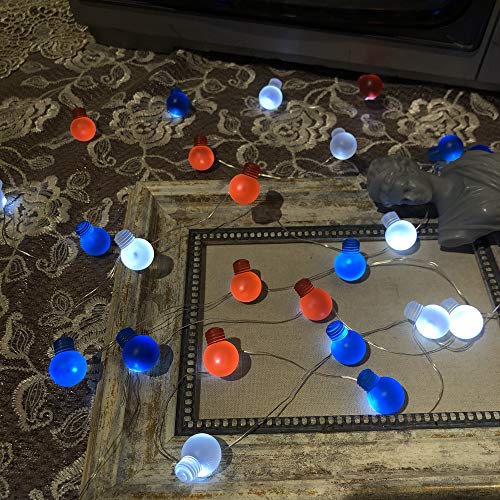Patriotic Red White Blue Bulb Shape LED String Lights for Independ...