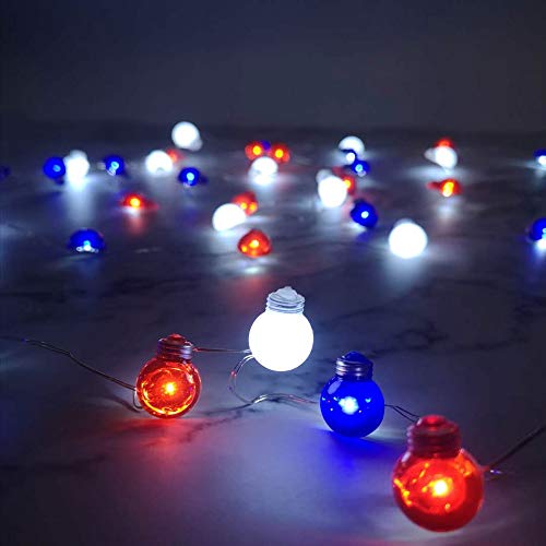 Patriotic Red White Blue Bulb Shape LED String Lights for Independ...