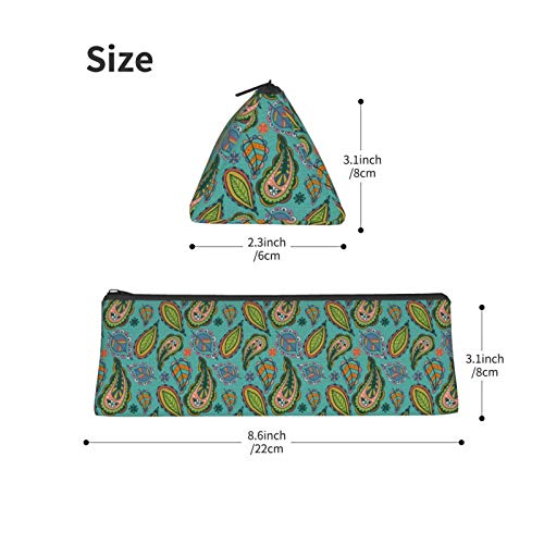 Colorful Paisley Ethnic Small Capacity Triangle Pen Bag,Compact Zi...