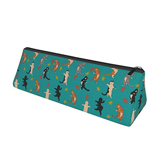 Cute Dancing Cats and Fall Foliage Small Capacity Triangle Pen Bag...