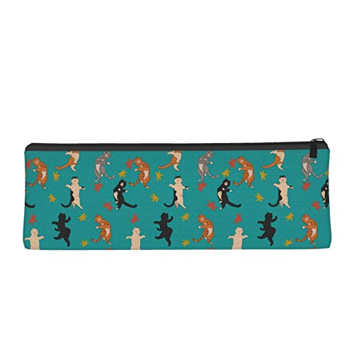 Cute Dancing Cats and Fall Foliage Small Capacity Triangle Pen Bag...