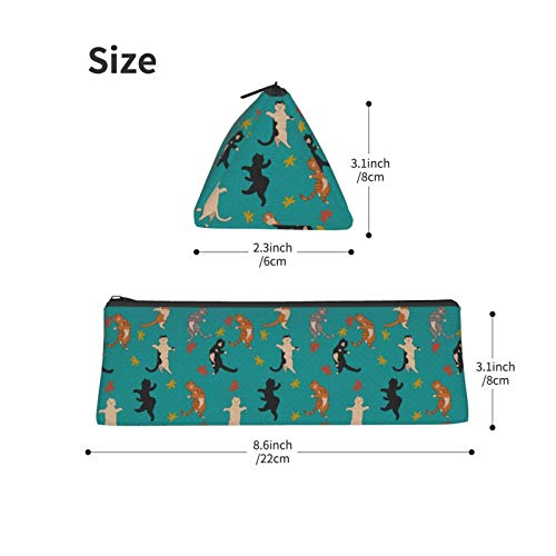 Cute Dancing Cats and Fall Foliage Small Capacity Triangle Pen Bag...