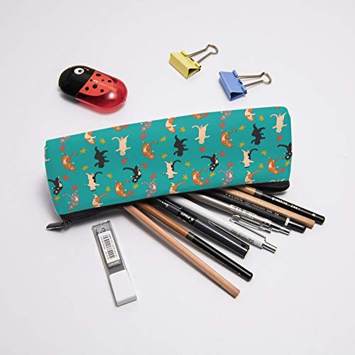 Cute Dancing Cats and Fall Foliage Small Capacity Triangle Pen Bag...