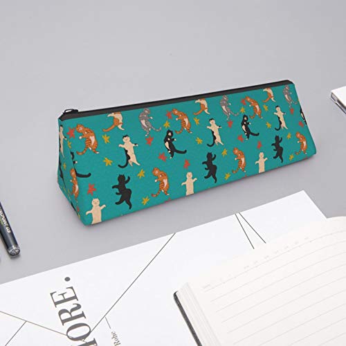 Cute Dancing Cats and Fall Foliage Small Capacity Triangle Pen Bag...