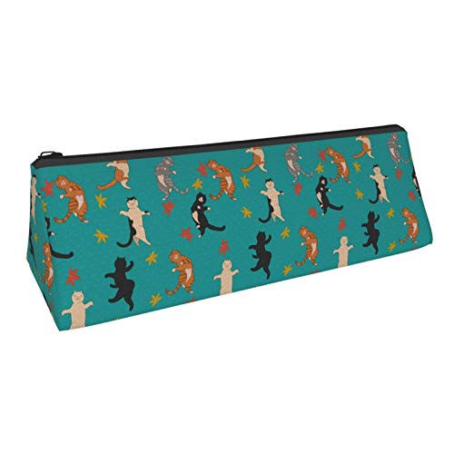 Cute Dancing Cats and Fall Foliage Small Capacity Triangle Pen Bag...