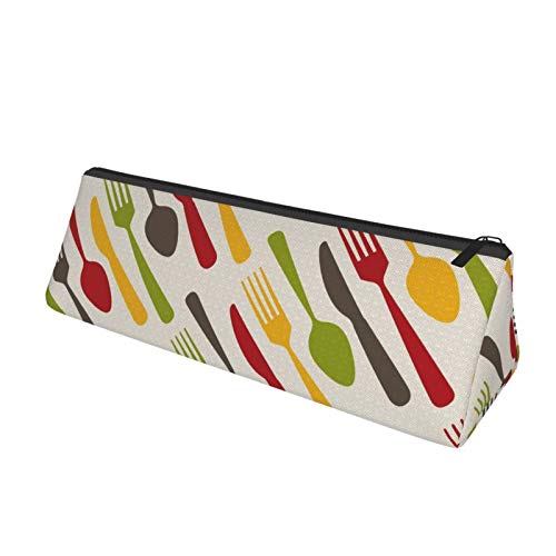 Cutlery Pattern Small Capacity Triangle Pen Bag,Compact Zipper Pen...