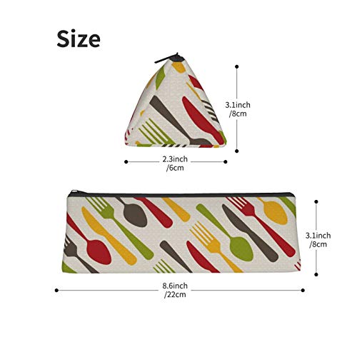 Cutlery Pattern Small Capacity Triangle Pen Bag,Compact Zipper Pen...