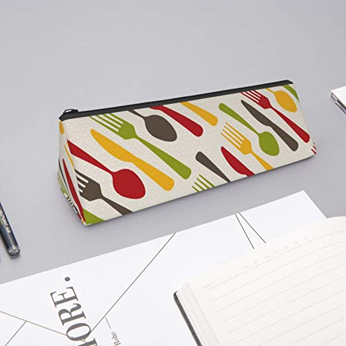 Cutlery Pattern Small Capacity Triangle Pen Bag,Compact Zipper Pen...