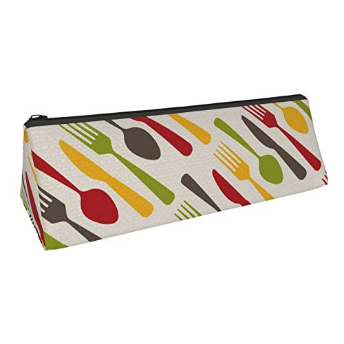 Cutlery Pattern Small Capacity Triangle Pen Bag,Compact Zipper Pen...