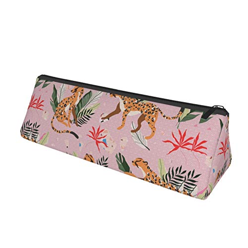 Leopard Tropical Botanical Small Capacity Triangle Pen Bag,Compact...