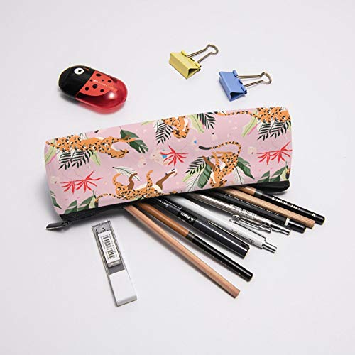 Leopard Tropical Botanical Small Capacity Triangle Pen Bag,Compact...