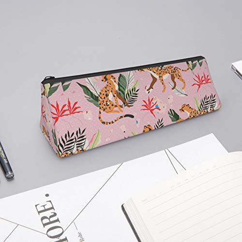 Leopard Tropical Botanical Small Capacity Triangle Pen Bag,Compact...